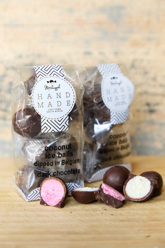 Coconut Ice Balls - Coated In Belgian Dark Chocolate